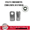 Eyelet 8.1mm Diameter, 22mm Length, M10 Thread -